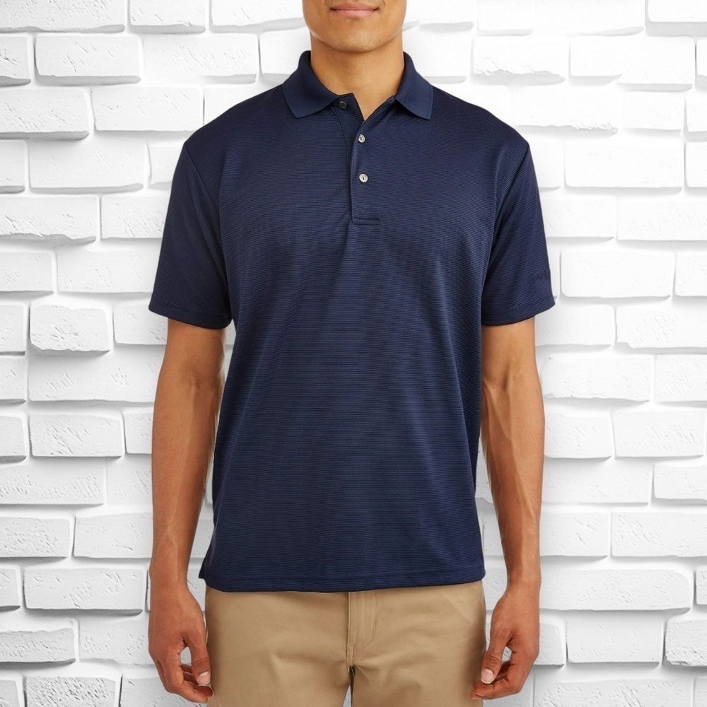 Ben Hogan Men’s Large Performance Solid Dark Blue Horizontally Ribbed Shirt